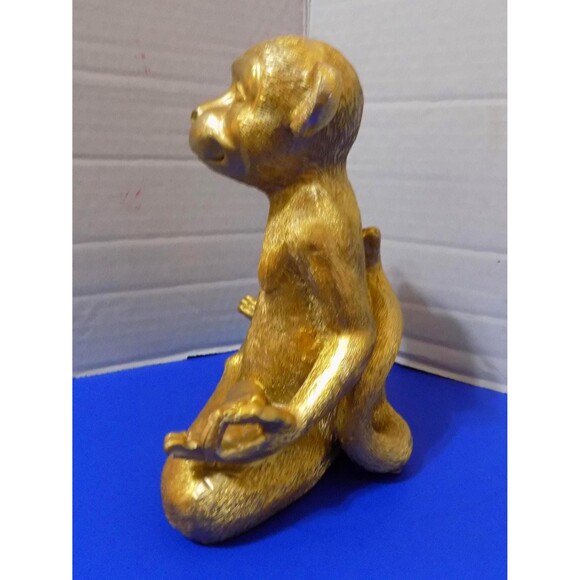 NEW Gold Yoga Zen Monkey Chimp Ape Statue Figurine Home Decor Gorilla - Picture 4 of 5